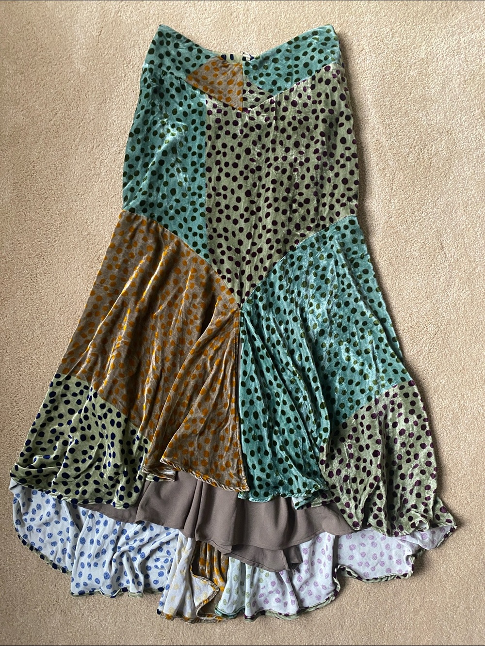 Silvia Tcherassi Velvet Polka Dot Patchwork Maxi Skirt